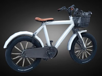White Bicycle With Brown Seat And Front Basket For City Commuting Use 3d model