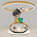 Modern Display Structure With Golden Ring Frame Colorful Screen And Decorative Bottle 3d model