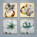 Botanical Paintings With Golden Accents And White Blue Floral Designs For Home Decor