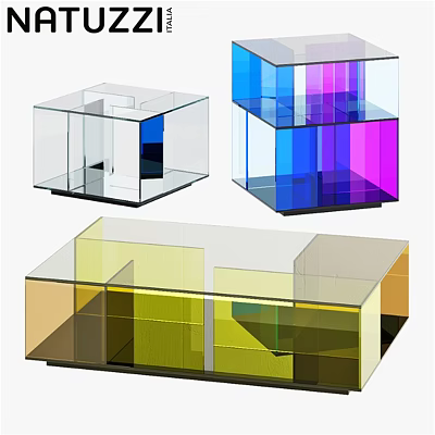 Modern Transparent Dining Table With Colorful Cube Structure And Gradient Hues 3d model