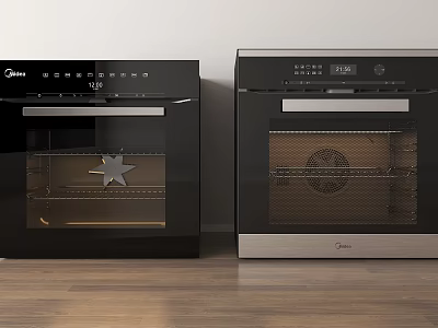 Modern Black Kitchen Ovens With Glass Doors Digital Displays And Control Panels 3d model
