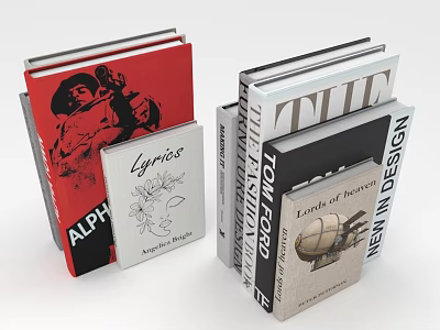 Colorful Books Collection With Lyrics Portrait Floral And Airplane Cover Designs 3d model