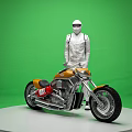 Studio Photography Scene With Green Screen Motorcycle Model On White Platform Studio Lights And Reflectors