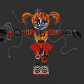 Clown Face Electric Toy Doll With Orange Pigtails Red Dress And Mechanical Gears