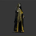 Traditional Woman Figure In Yellow Black Embroidered Robe With Headscarf