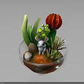 Small Rabbit Doll With Succulent Plants In Transparent Glass Bowl Decoration