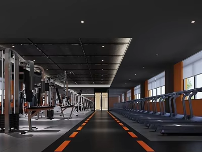 Modern Gym Interior With Treadmills Strength Training Equipment And Running Track 3d model