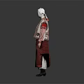 Traditional Ethnic Clothing With Red Striped Skirt Vest Headscarf And Necklace