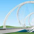 Modern White Arched Bridge Structure Over Blue Water With Green Land