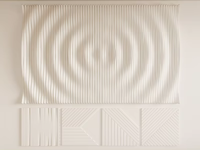 White Textured Background Wall With Wavy 3D Patterns And Four Geometric Panels 3d model