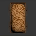 Woven Textured Item Displayed On Wooden Cart With Spoked Wheels And Smooth Surface