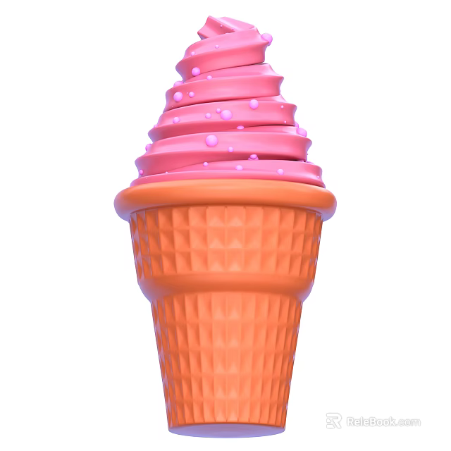 Pink Swirled Ice Cream Cone With Orange Textured Cone And Small Dot Toppings 3d model 