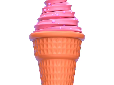 Pink Swirled Ice Cream Cone With Orange Textured Cone And Small Dot Toppings 3d model