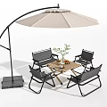 Outdoor Chairs With Metal Frame Under Cantilever Umbrella And Wooden Table Patio Set Potted Plant