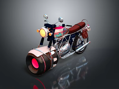 Vintage Motorcycle With Round Headlight Brown Leather Seat And Red Accent Tire 3d model