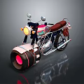Vintage Motorcycle With Round Headlight Brown Leather Seat And Red Accent Tire