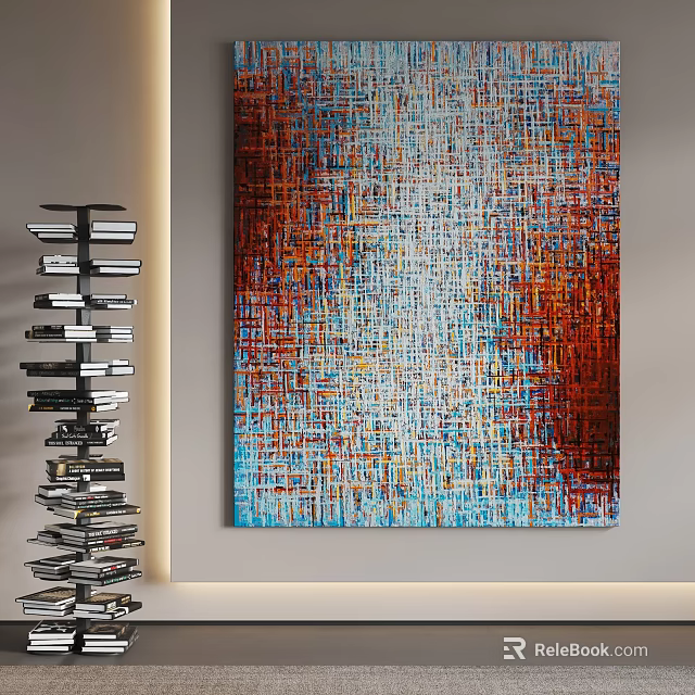 Abstract Artwork As Wall Decor With Creative Bookshelf In Space 3d model 