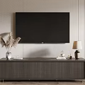 Modern TV Stand With Wall Mounted TV Table Lamp Dried Pampas Grass And Decorative Items