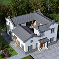 Traditional Chinese Detached Villa Exterior With White Walls Gray Tiles And Lush Garden Trees