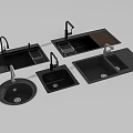 Black Kitchen Sinks In Different Styles With Faucets And Drain Boards 3d model