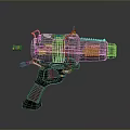 Futuristic Sci Fi Weapon Featuring Metallic Body Red Spiral Parts And Textured Grip