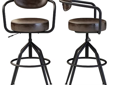 Leather Bar Stools With Black Metal Frame Ergonomic Armrests And Adjustable Height 3d model