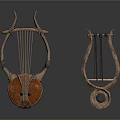 Two Traditional Vintage Wooden Stringed Musical Instruments As Decorative Household Items