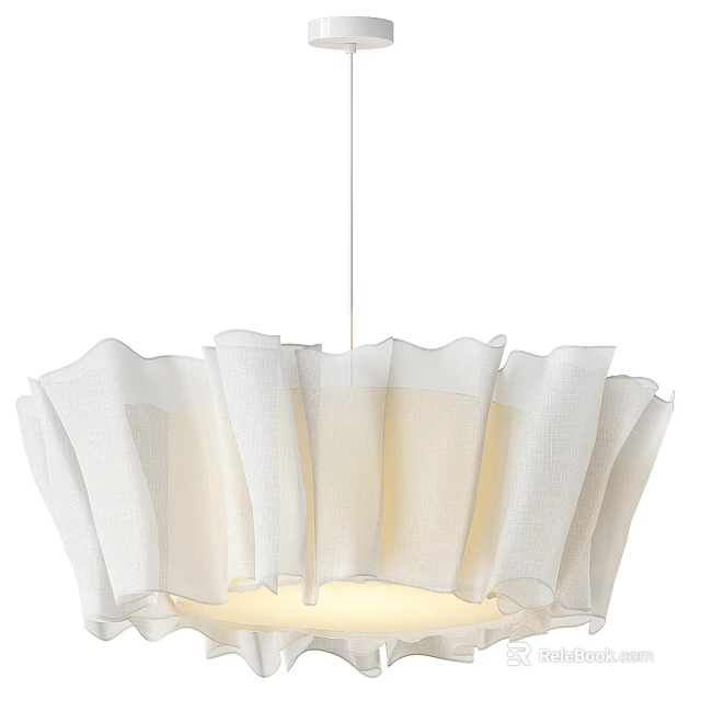 Modern White Fabric Chandelier with Ruffled Shade and Soft Illumination 3d model 