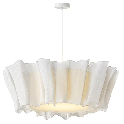 Modern White Fabric Chandelier with Ruffled Shade and Soft Illumination 3d model