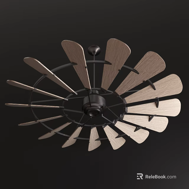 Modern Air Conditioner Fan With Wooden Blades And Multi Blade Design 3d model 