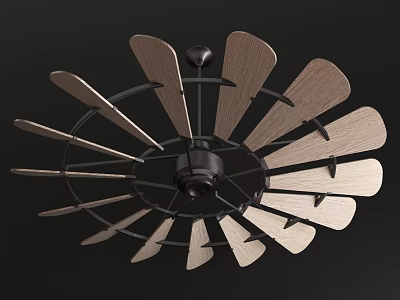Modern Air Conditioner Fan With Wooden Blades And Multi Blade Design 3d model