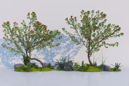 Modern pomegranate tree pomegranate flower landscape modeling tree courtyard fruit tree 3d model