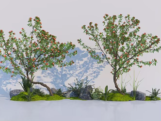 Modern pomegranate tree pomegranate flower landscape modeling tree courtyard fruit tree 3d model