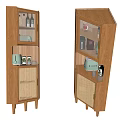 Modern Wooden Decorative Cabinet With Glass Doors Grid Panels And Display Shelves