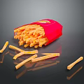 Crispy French Fries Spilled From Red Packaging On Black Surface 3d model