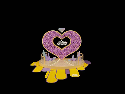 Purple Heart Shaped Decoration With Love Forever Text And Yellow Purple Base 3d model