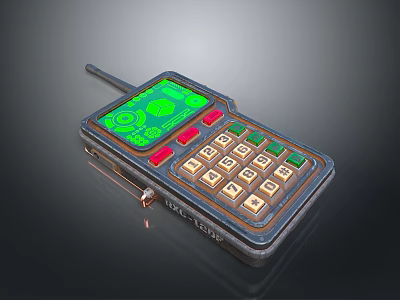 Vintage Handheld Computer Terminal With Green Screen Retro Keypad And Antenna Design 3d model