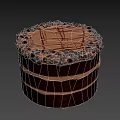 Decadent Layered Chocolate Cake Topped with Chocolate Shavings and Drizzled Chocolate Sauce