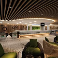 Modern Clubhouse Lobby Interior With Sofa Seating Front Desk And Wooden Ceiling