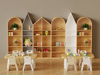 Children's Table and Chair Children's Background Wall Cabinet 3d model