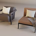 Nordic Vintage Single Sofa Balcony Casual Lazy Sofa Ironwork Sofa Chair Italian-style Sofa Chair with or without Armrests 3d model
