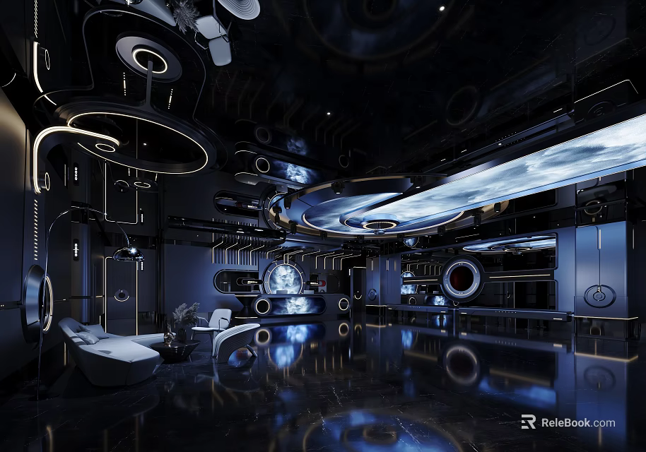 Futuristic KTV Interior With Sci Fi Lighting And Decor 3d model