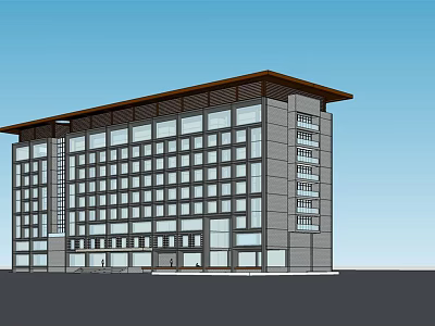Modern Multi Story Office Building With Large Glass Windows And Flat Roof Design 3d model