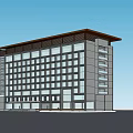 Modern Multi Story Office Building With Large Glass Windows And Flat Roof Design