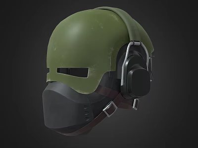 Military Tactical Weapon Helmet With Green Shell Headphones And Face Mask 3d model