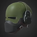 Military Tactical Weapon Helmet With Green Shell Headphones And Face Mask