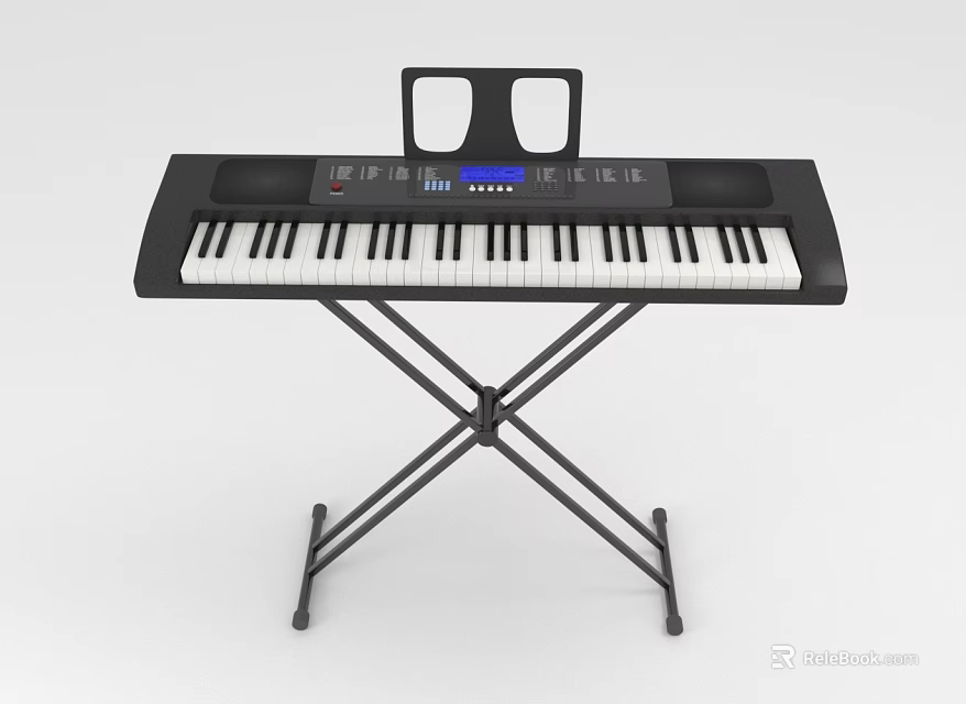 Electronic Keyboard on Stand With Music Rest Display and White Black Keys 3d model 