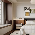 Modern Bedroom Interior With Bedside Tables Pendant Light Artwork And Geometric Rug 3d model