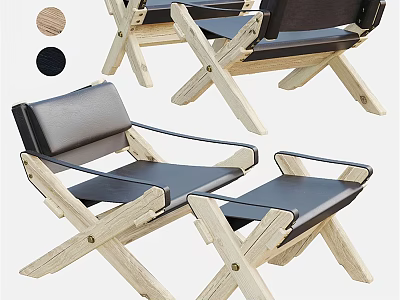 Modern Leisure Chair With Wooden Cross Leg Frame And Black Cushion Design 3d model