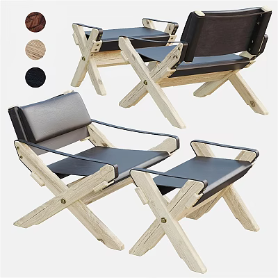 Modern Leisure Chair With Wooden Cross Leg Frame And Black Cushion Design 3d model